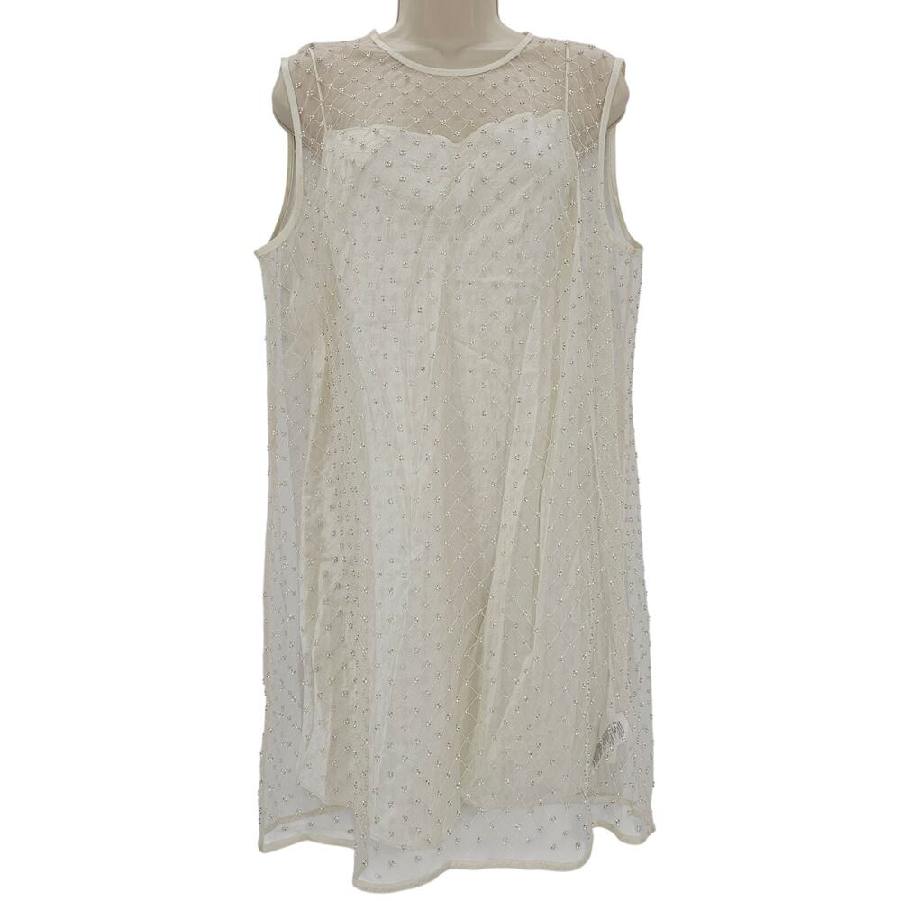 Anna October X J. Crew Womans size 14 Beaded Mesh Mini Dress and Slip Ivory NEW